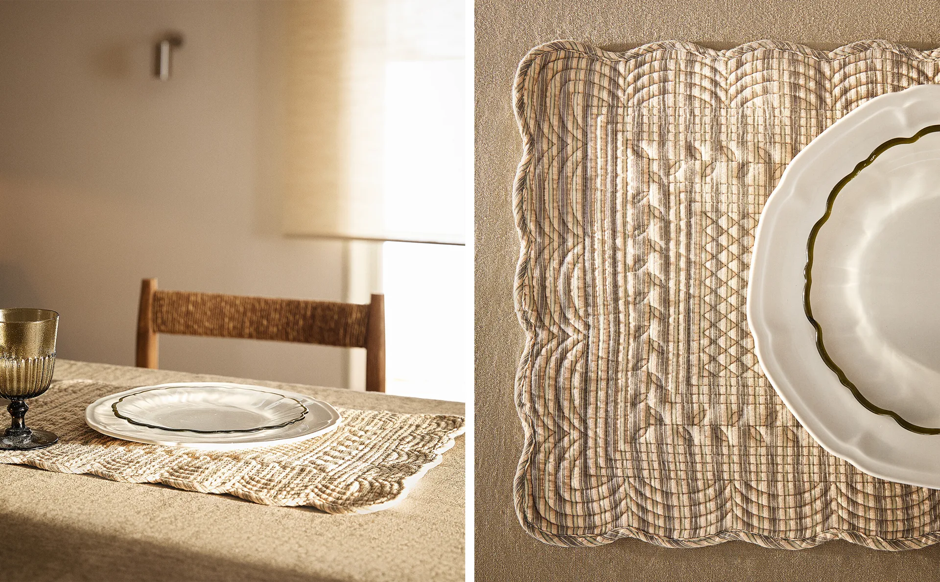 

Полосатая стеганая подставка для столовых приборов Zara Home, зеленый