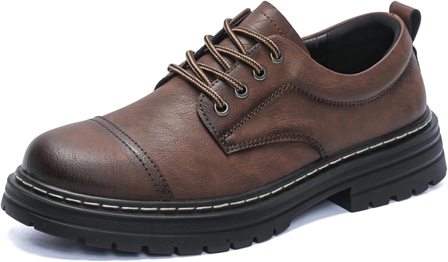 

Мужские кожаные туфли с шнуровкой Oxford Derby с платформенной подошвой, противоскользящие, комфортные, с круглым носком, для работы, повседневные и полуофициальные, с массивной подошвой, ретро стиль Kelibasi, коричневый