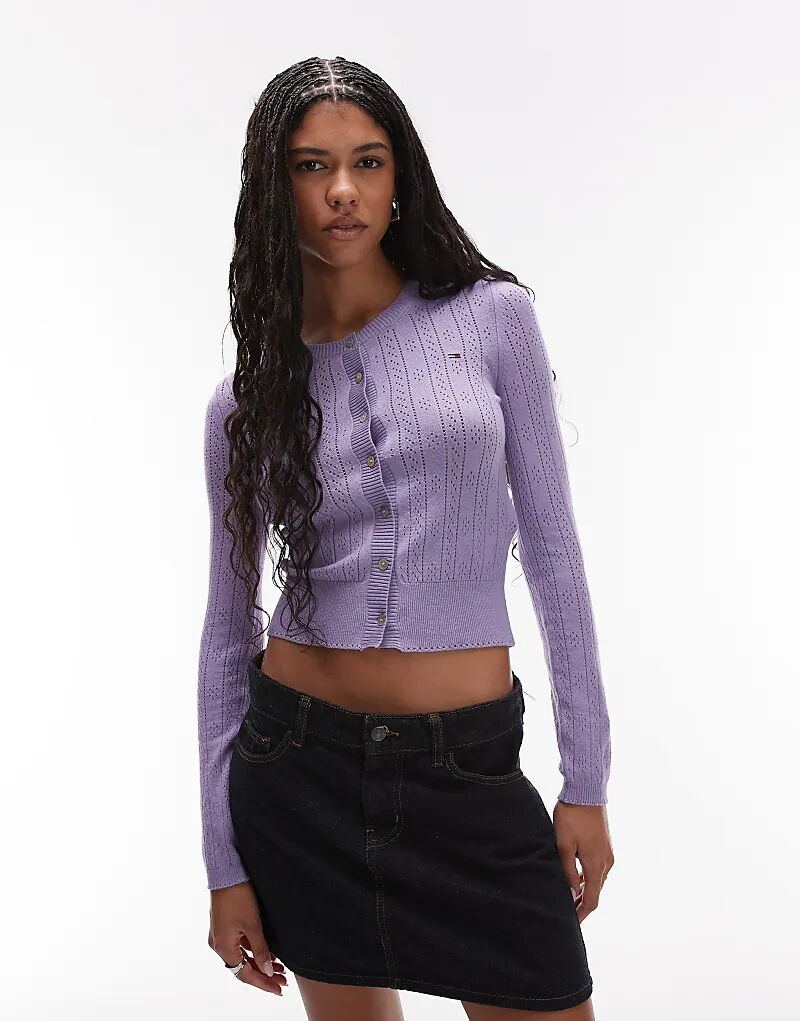 

Кардиган Tommy Jeans с круглым вырезом и ажурной отделкой сиреневого цвета