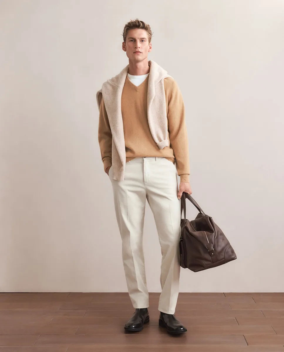 

Мужской джемпер с V-образным вырезом, однотонный, из кашемира Emidio Tucci, янтарный