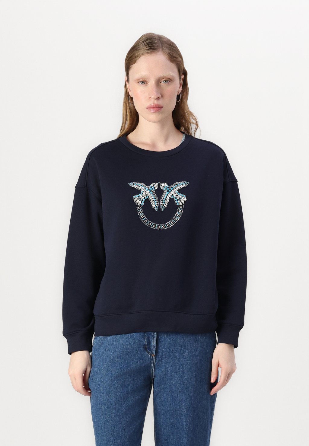 

Толстовка NELLY MAGLIA FELPA LOGO BIRDS RICAMATO Pinko, темно-синий