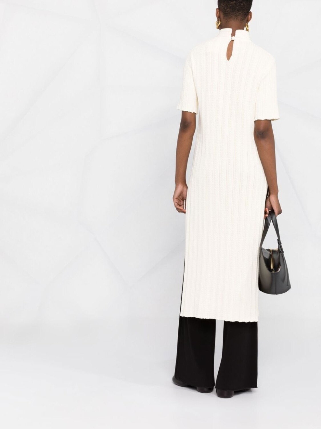 Jil Sander платье в рубчик с короткими рукавами, нейтральный цвет — фото 4