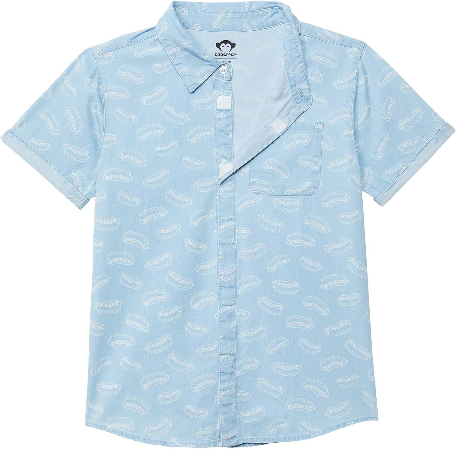 

Рубашка Appaman Adaptive Hot Dog Print Chambray Playa Button-Up Shirt, цвет Hot Dog
