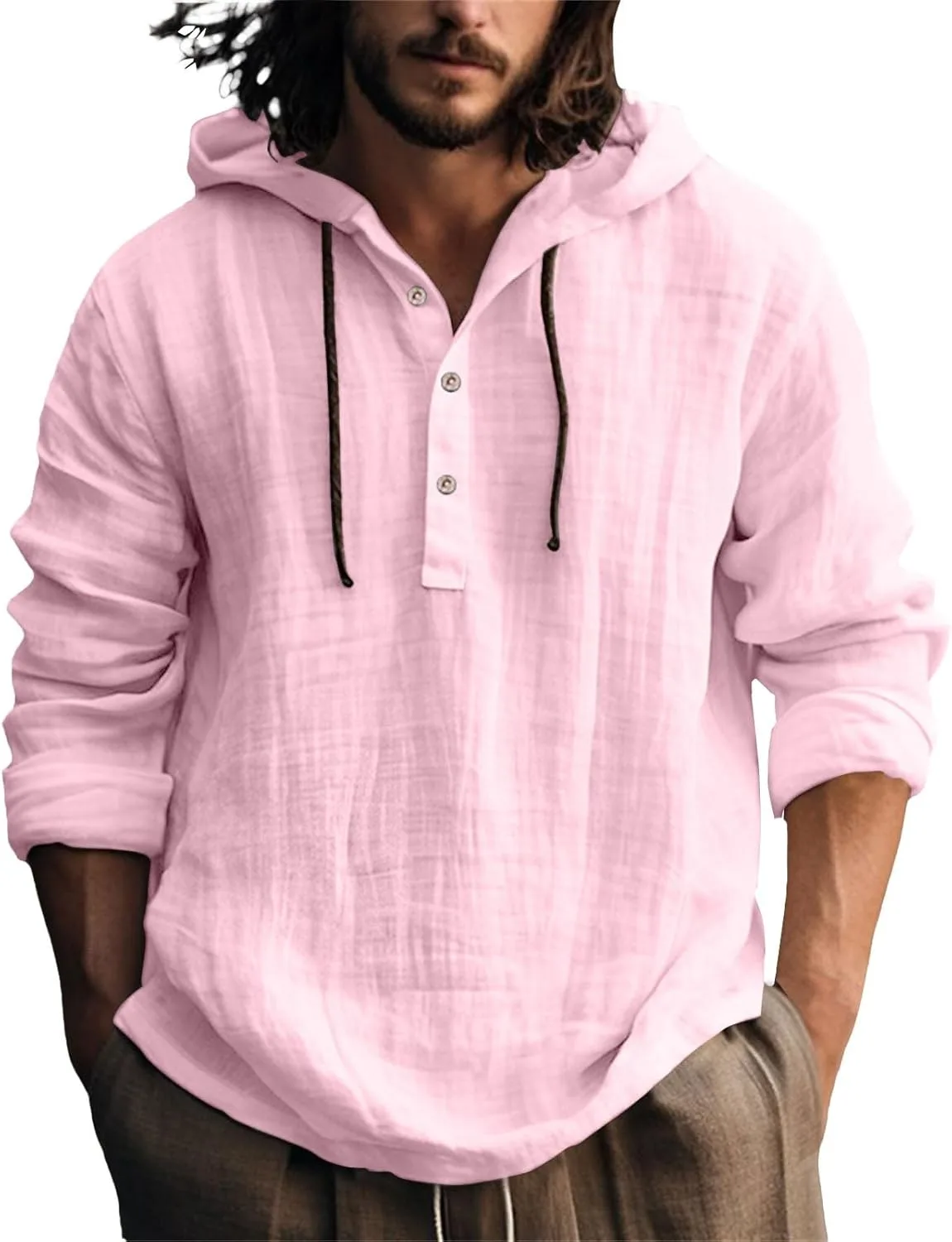 

Хлопковый льняной худи для мужчин, с длинными рукавами Likthione