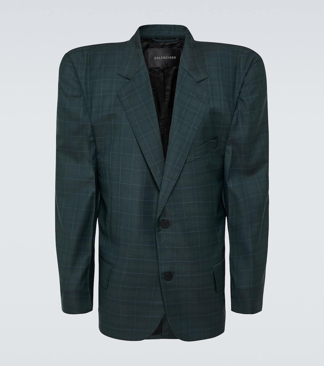 

Шерстяной блейзер свободного кроя в клетку Balenciaga, цвет dark green