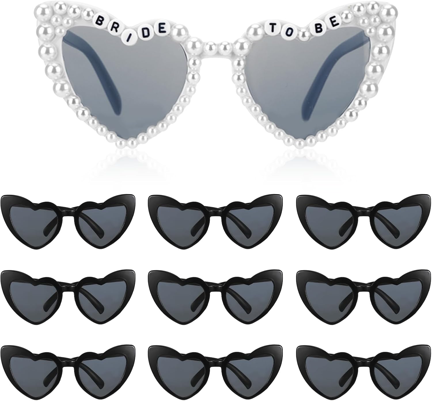

10 штук солнцезащитных очков в форме сердца для невесты, сувениры для девичника, украшения для подружек невесты, аксессуары для девичника, очки, подарки для подружек невесты на девичник GENZYRE, Black