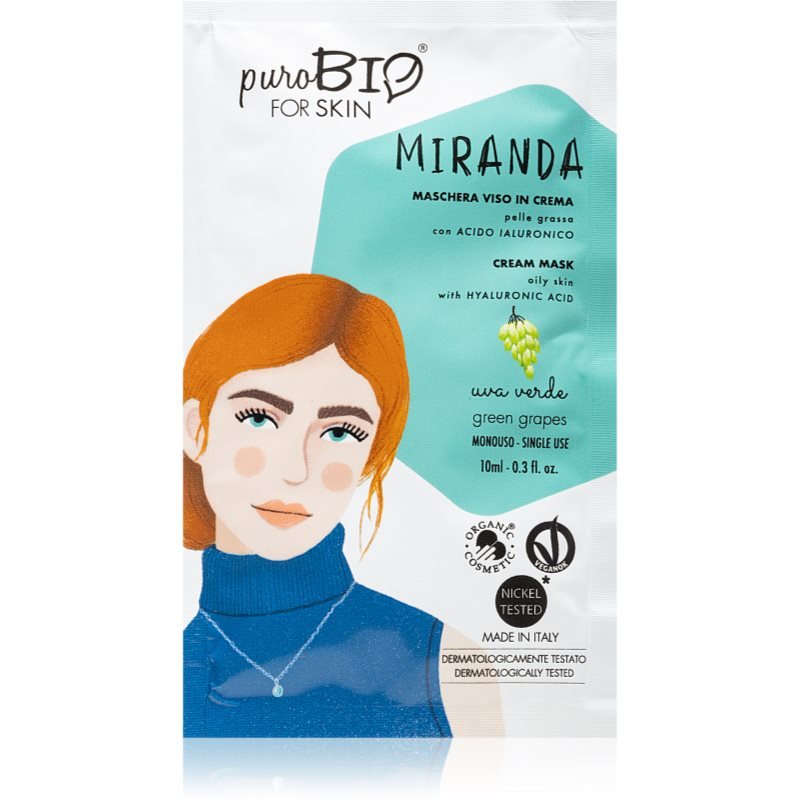

puroBIO Cosmetics Miranda Green Grapes очищающая и смягчающая маска с гиалуроновой кислотой 10 мл