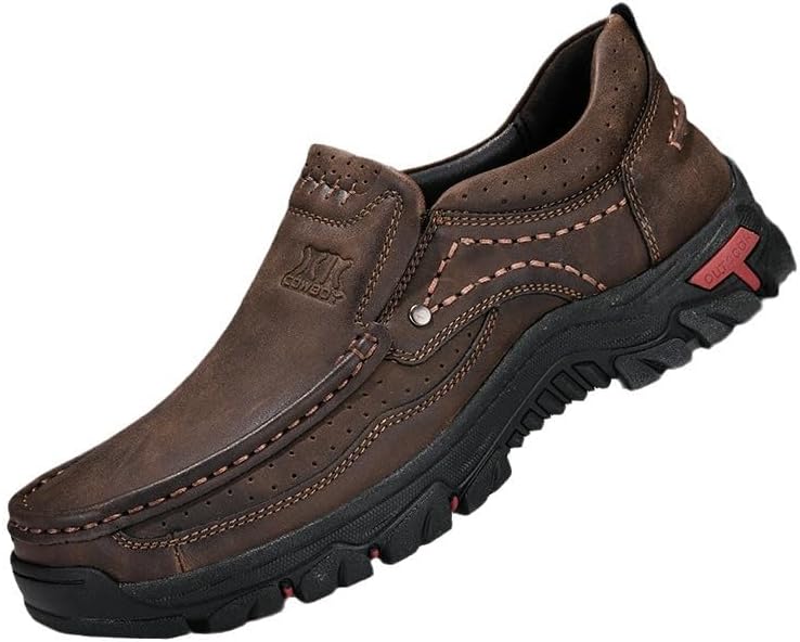 

Мужские кожаные слипоны-лоферы для улицы, легкие, противоскользящие, для ходьбы и походов, удобная обувь для работы и офиса, мокасины для мужчин Soft Time Toy, темно-коричневый