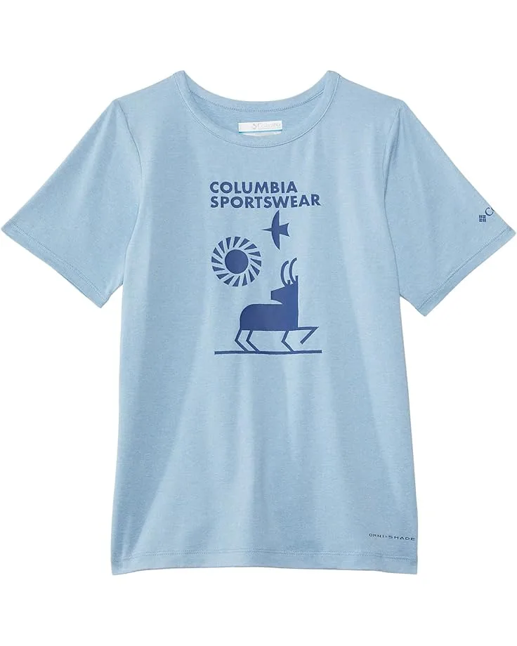 Рубашка Columbia Kids Tech Trail Short Sleeve Graphic Shirt (Little Kid/Big Kid), Ripple Blue Heather/Explore Outdoors
