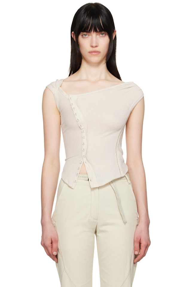

эксклюзивный топ с вышивкой крестиком бежевого цвета от Ssense Hyein Seo, цвет ivory
