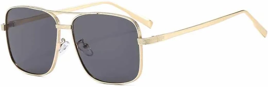 

Классические большие квадратные солнцезащитные очки с металлической двойной перемычкой для женщин и мужчин, для активного отдыха и защиты от УФ-излучения UV400 TVTBBVV, Gold Gray