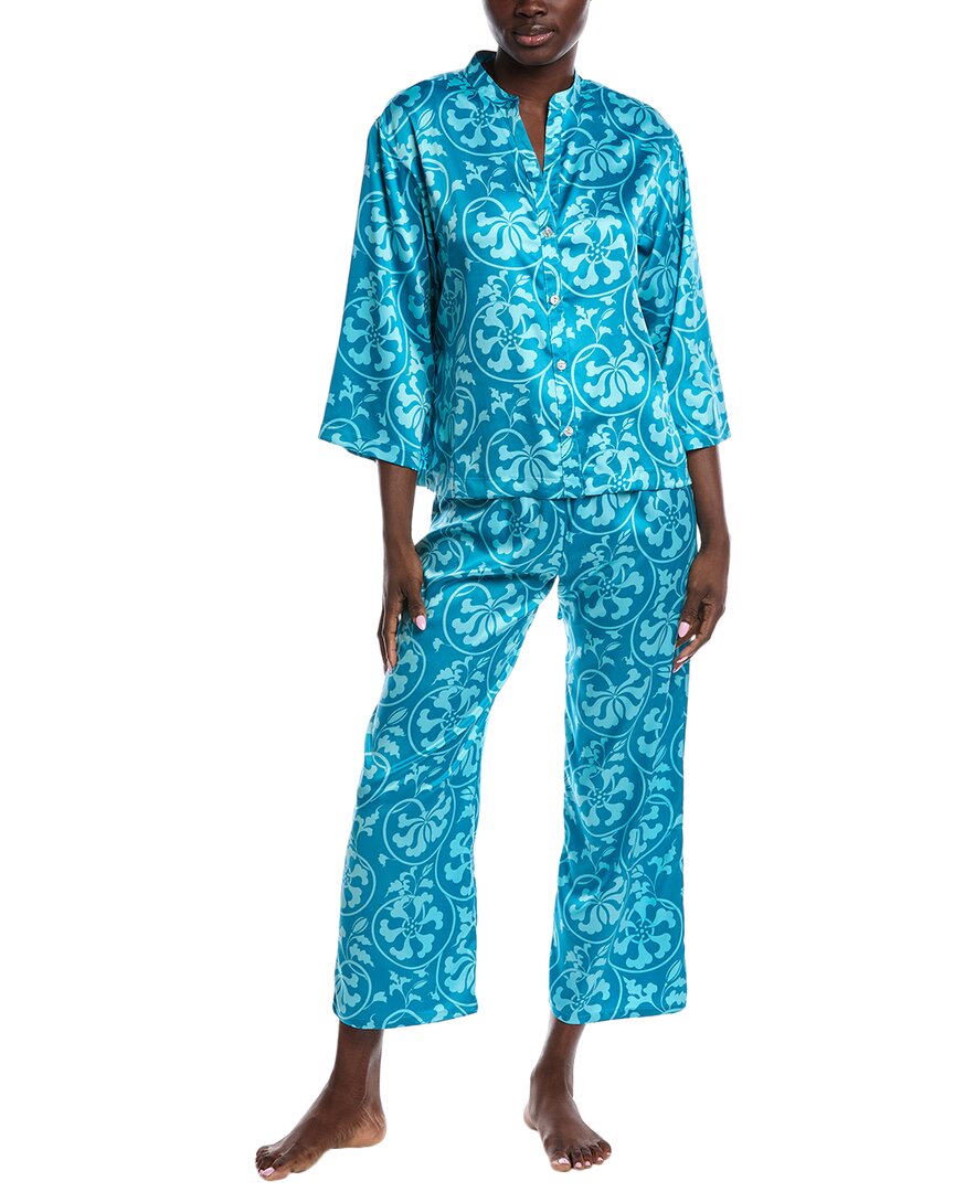 

N Natori 2-предметный комплект пижамы из сатина "Цветочная гармония" с пуговицами, синий