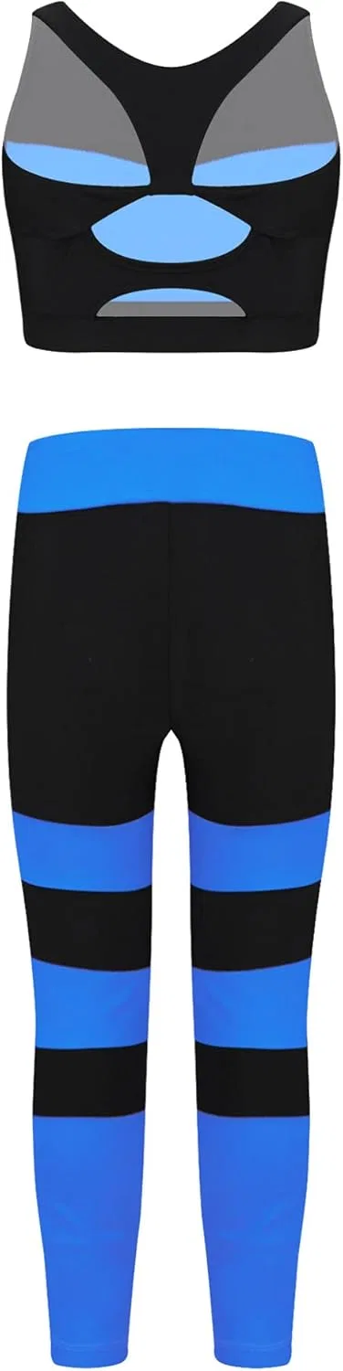 Детский спортивный костюм для танцев и гимнастики Mufeng, 2 предмета, Stripes Blue — фото 2