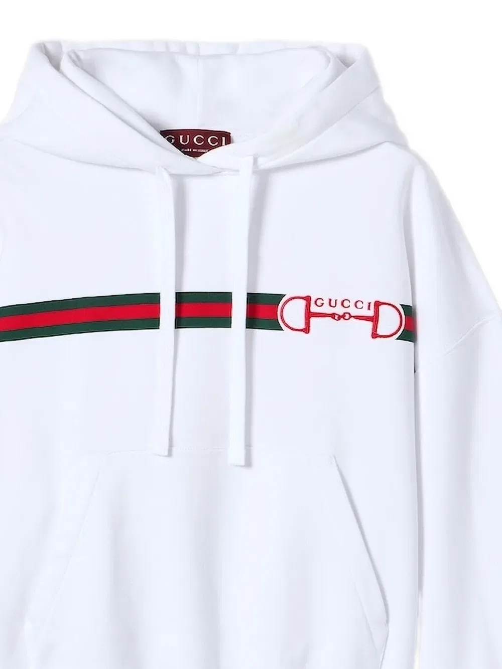Худи Gucci с веб-принтом, с красной полосой и логотипом, белый — фото 2