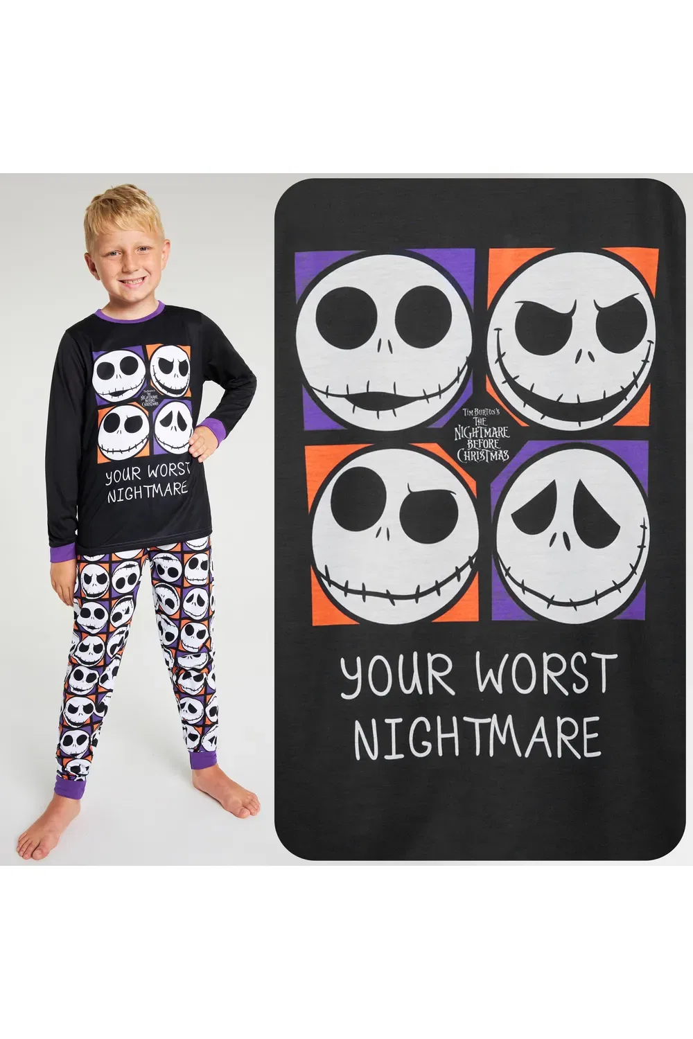 Пижама для мальчиков с персонажами The Nightmare Before Christmas Disney, черный — фото 2