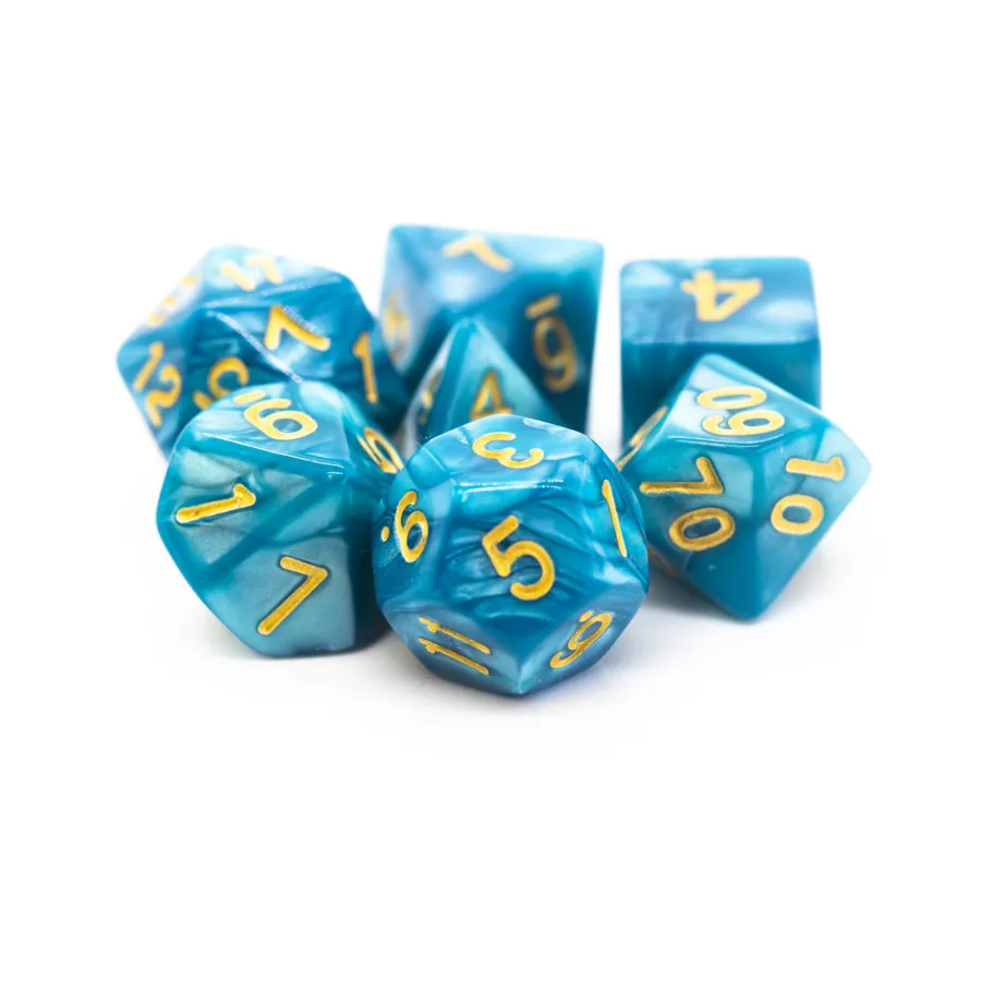 

Поли-набор «Океан» с золотом (7), Acrylic-Resin Dice - Pearl Drop