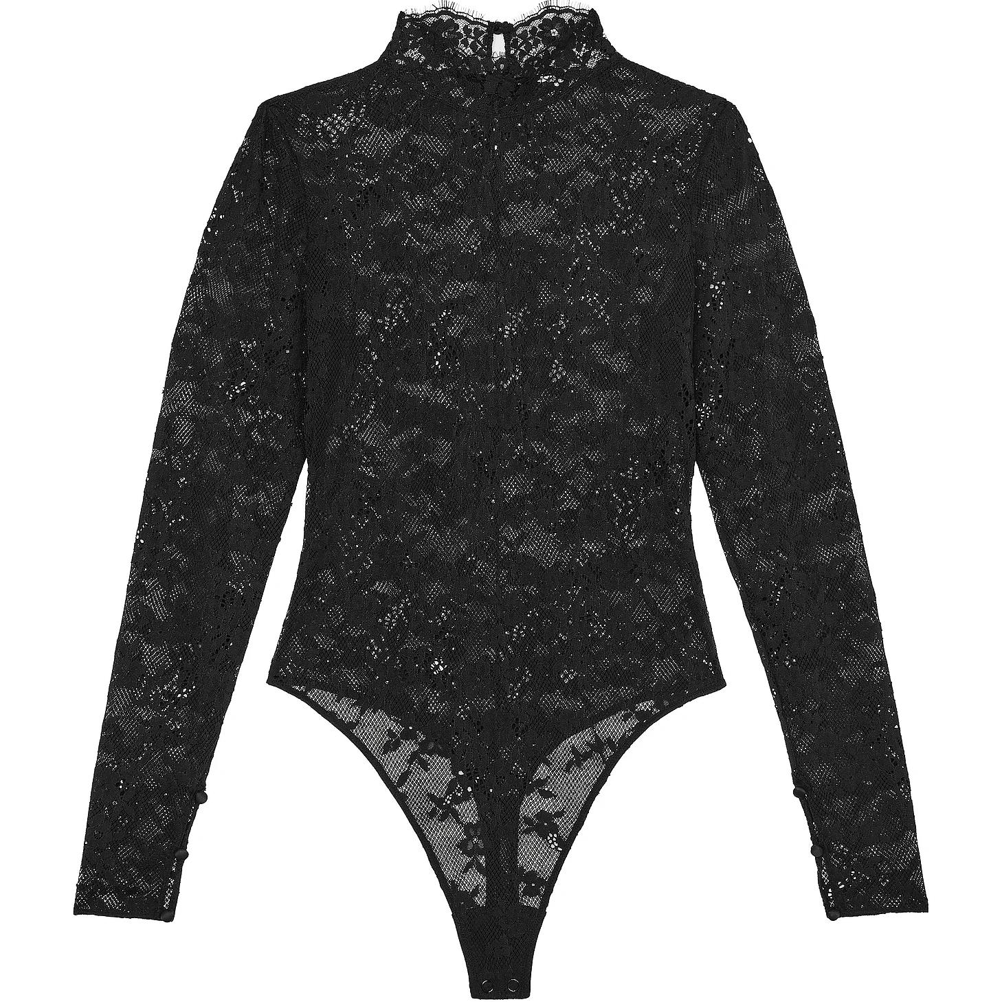 Victoria's Secret Очень сексуальное кружевное боди с длинными рукавами / BLACK комбинезон женский black