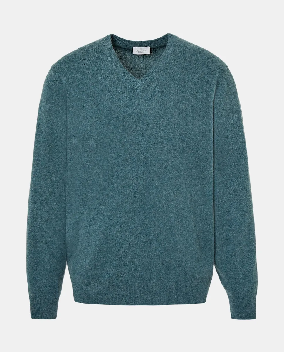 

Мужской джемпер с V-образным вырезом, однотонный, из кашемира Emidio Tucci, зеленый