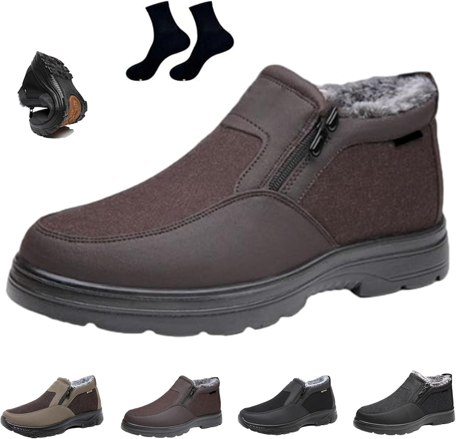 

Мужские ортопедические теплые снежные ботинки, водонепроницаемые, противоскользящие, зимние с флисовой подкладкой, утепленные на меху, ботинки на щиколотку с боковой молнией для среднего и пожилого возраста Ghtrhsb, коричневый