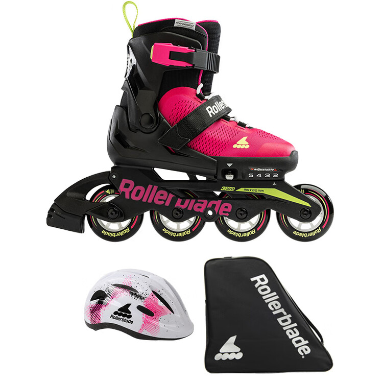 

RollerBlade Детские роликовые коньки с регулируемым размером, для мальчиков и девочек, розово-салатовые (Premium Set A), размер S (28-32 см)