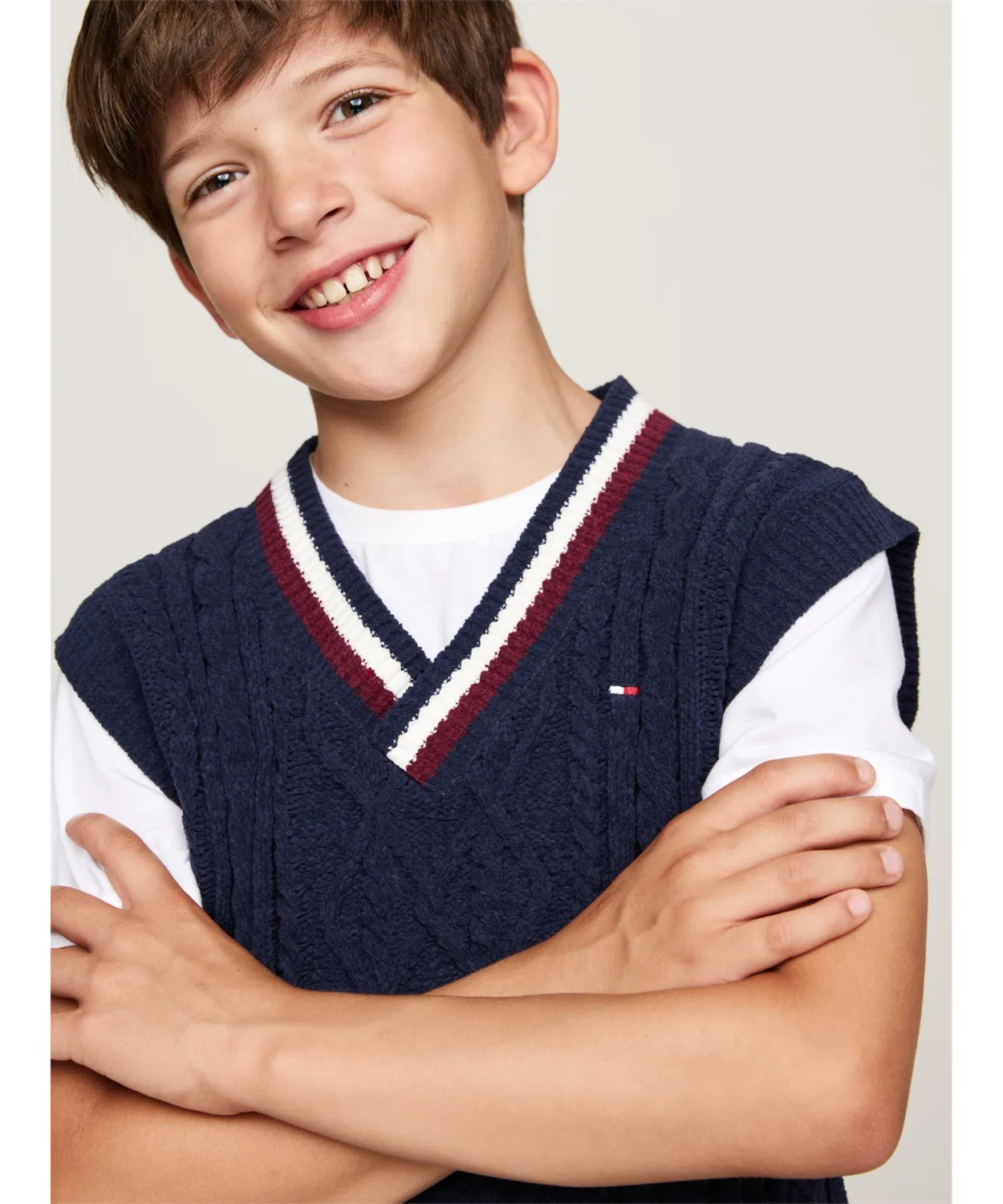 Жилет Tommy Hilfiger с кабельным узором из шенилла, цвет тёмно-синий — фото 3