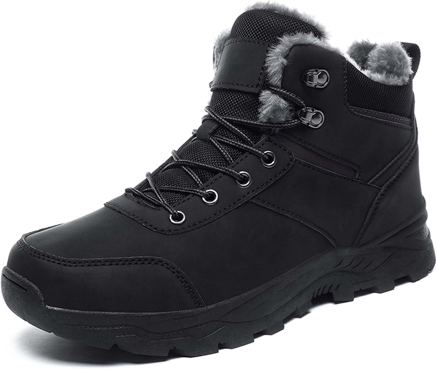 

Мужские зимние снежные ботинки для улицы, походов и альпинизма, с теплой меховой подкладкой, повседневная обувь для прогулок, водонепроницаемые и холодостойкие снежные кроссовки, большой размер Generic, черный