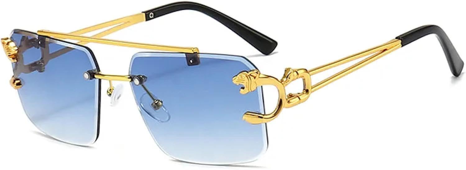 

Модные металлические солнцезащитные очки без оправы с леопардовым принтом, двойной перемычкой, градиентным покрытием и защитой от УФ-излучения UV400 HHZZYVY, Blue Gradient