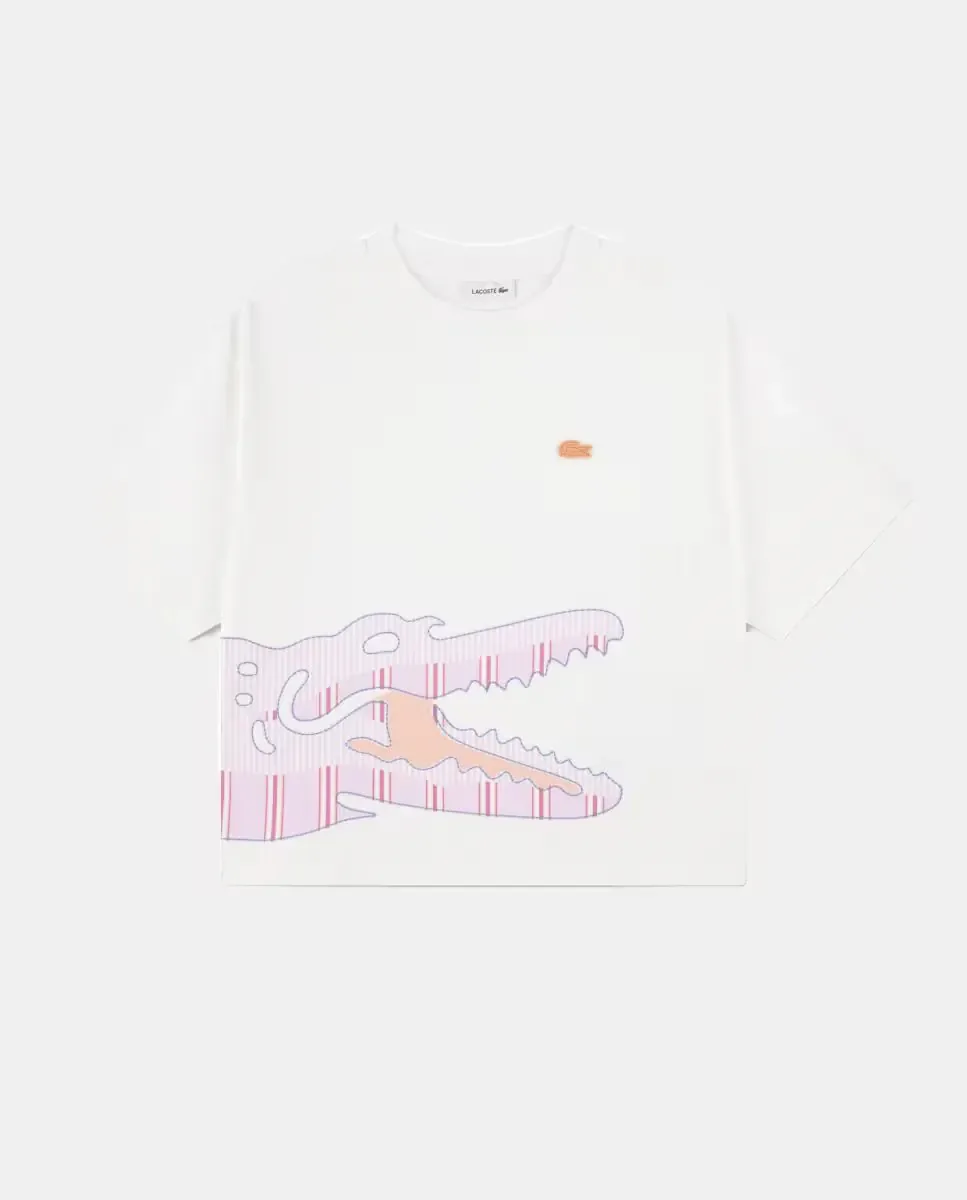 Футболка с графическим рисунком в полоску от Lacoste, белый
