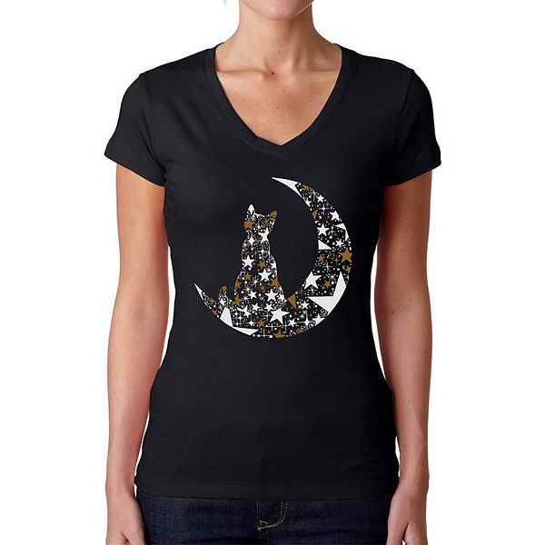 

Футболка с V-вырезом Cat sitting on moon La Pop Art