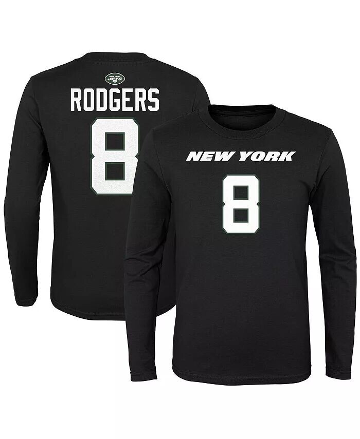 

Черная футболка Big Boys Aaron Rodgers Mainliner New York Jets с именем и номером игрока с длинными рукавами Outerstuff, черный
