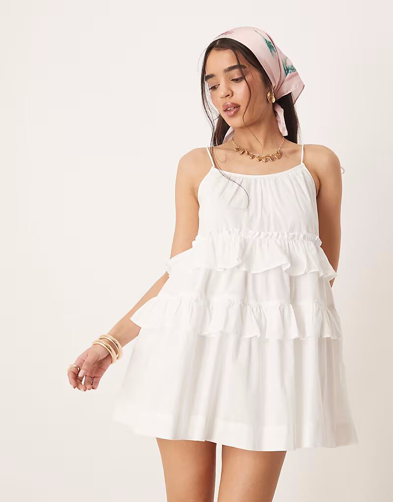 

ASOS DESIGN мини-платье с оборками белого цвета