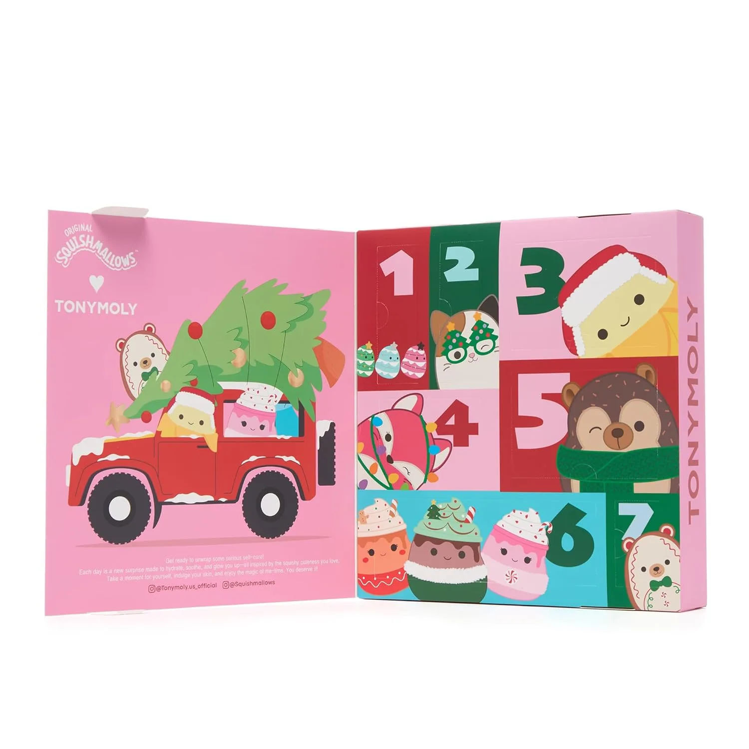Адвент-календарь TONYMOLY x Squishmallows 2025 - 7-дневный адвент-календарь по уходу за кожей с кремом для рук, блеском для губ, тканевыми масками и милым адвент-календарем для девочек.