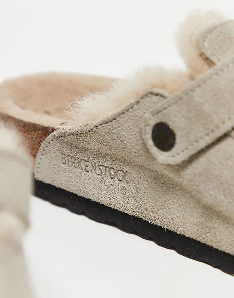Сабо Birkenstock Unisex Boston с подкладкой из овчины, серо-коричневая замша — фото 2