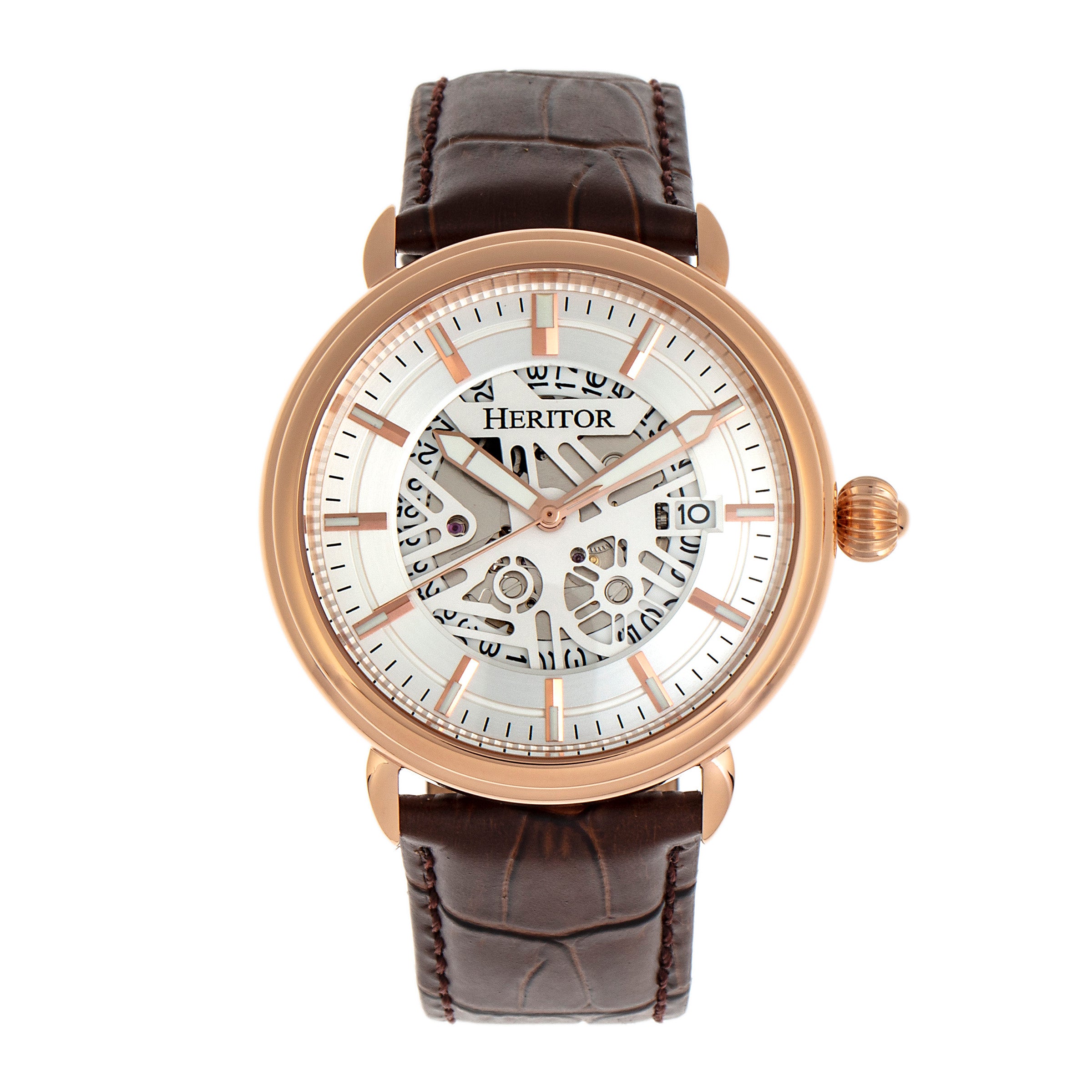 

Часы Mattias с кожаным ремешком и датой Heritor Automatic, розовый