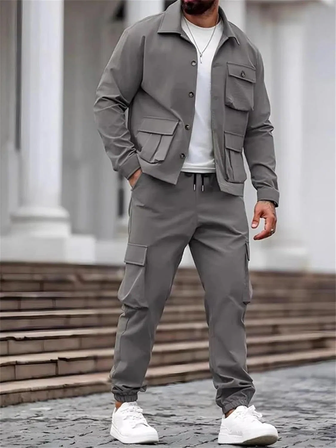 Костюм спортивный мужской из денима и вельвета, Khaki, размерная сетка — фото 2