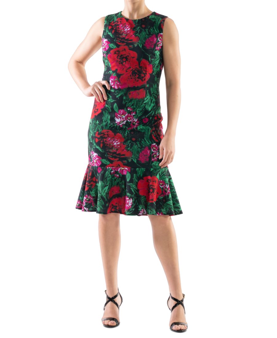 

Женское платье-футляр с цветочным принтом и оборками по низу Donna Ricco, Red/green