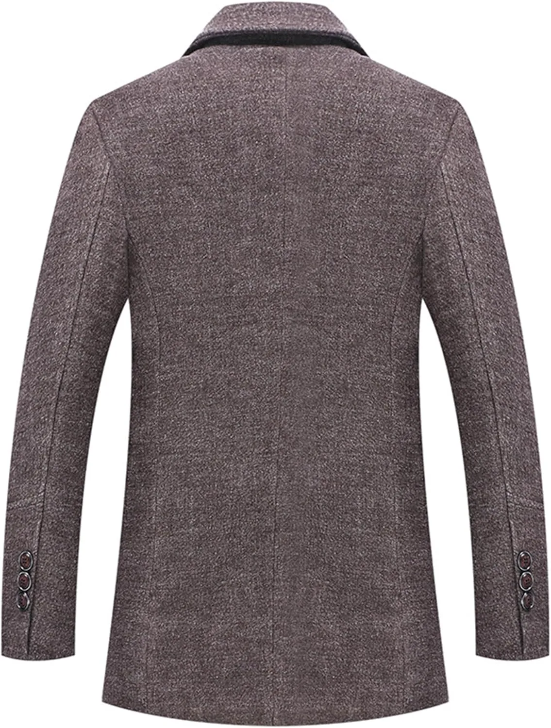Мужское однобортное пальто pea coat из шерстяной смеси для зимы и бизнеса с отложным воротником, классическое длинное тренч Generic, кофейный — фото 3