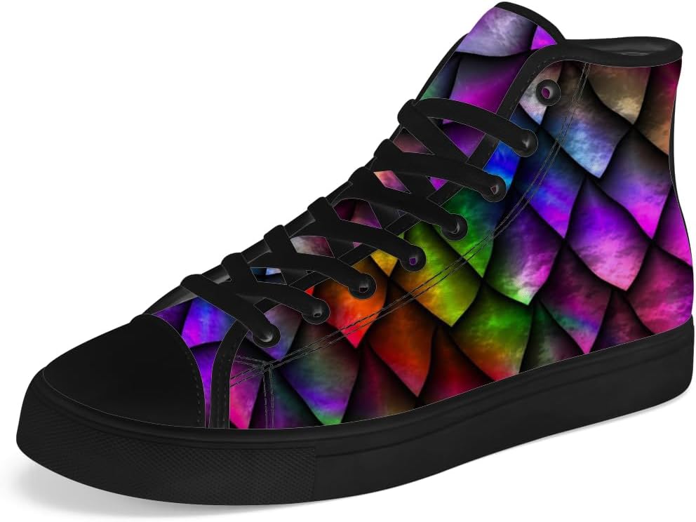 

Высокие кеды с драконьей чешуей для мужчин и женщин, высокие кроссовки с драконьей темой, шнуровка, повседневная обувь, подарок для парня или девушки Chebing, 616 Rainbow