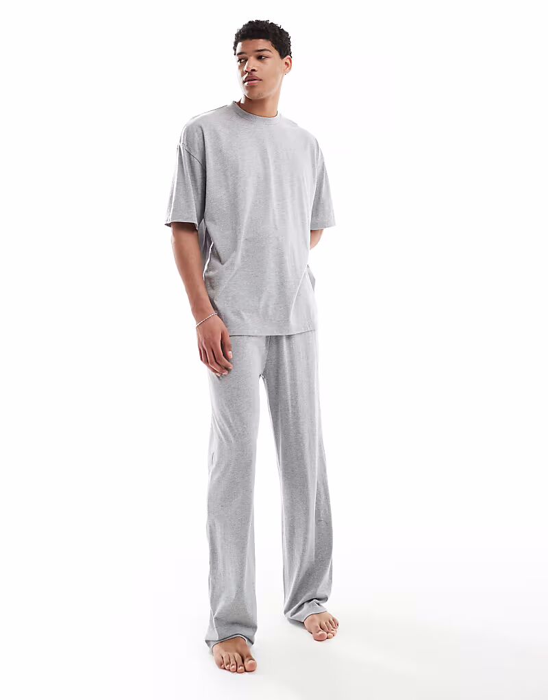 

Пижамный комплект ASOS DESIGN, удлиненный, серого меланжевого цвета