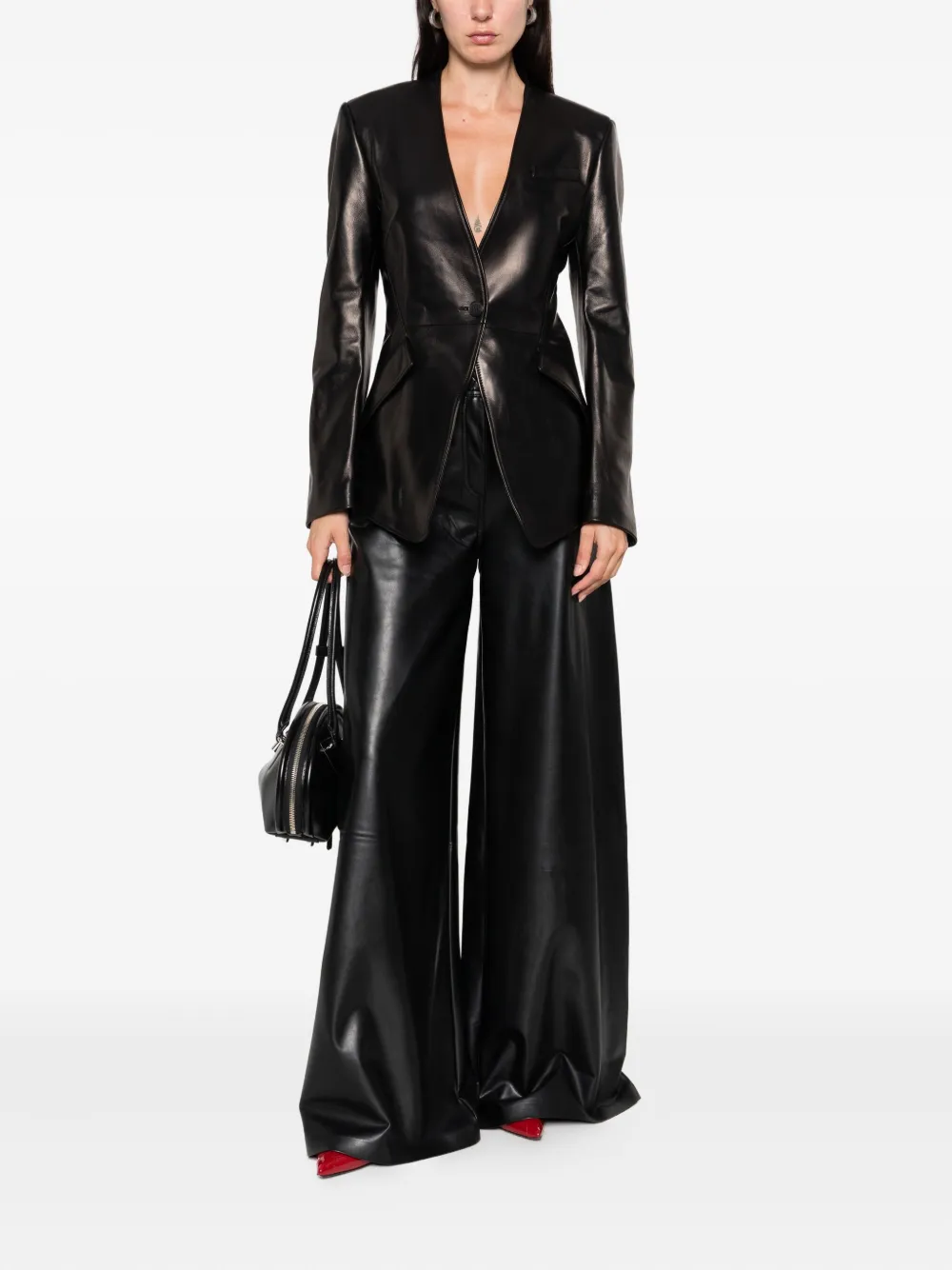 Однобортный кожаный жакет Alexander McQueen, черный — фото 2