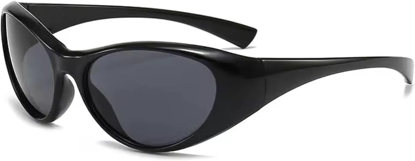 

Солнцезащитные очки в стиле Y2K с обтекаемой формой для мужчин и женщин, модные овальные футуристические солнцезащитные очки, спортивные очки Laurinny, Black/Grey