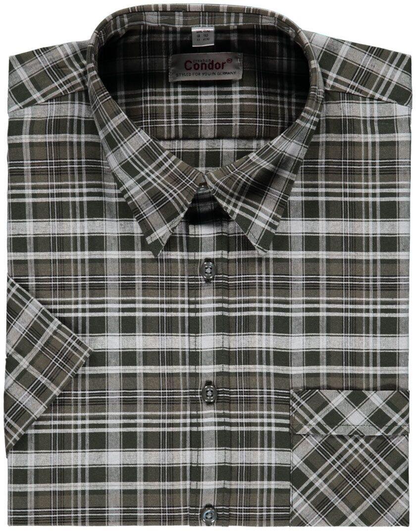 

Рубашка OS TrachtenВ клетчатая, с коротким рукавом, охотничья рубашка, мужская, с коротким рукавом, оливкового цвета, НОВАЯ