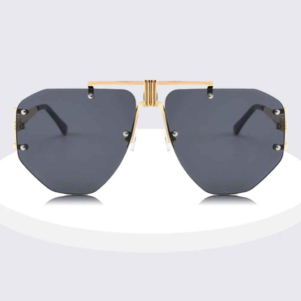 

Солнцезащитные очки MUTYNE большого размера без оправы для женщин, роскошные металлические панк-очки для мужчин, защита от УФ-излучения UV400, Gold-gradient Grey