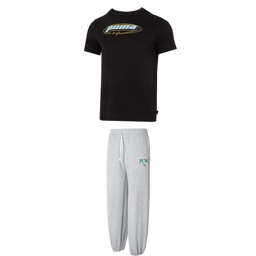 

PUMA Повседневный спортивный комплект одежды для мужчин черный топ+серый низ