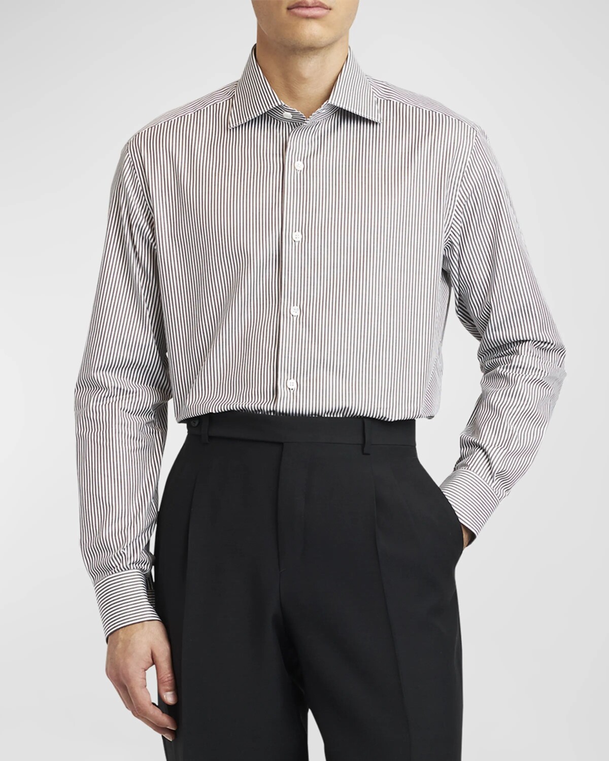 

Мужская классическая рубашка из хлопка в бенгальскую полоску Brioni, цвет White Brow