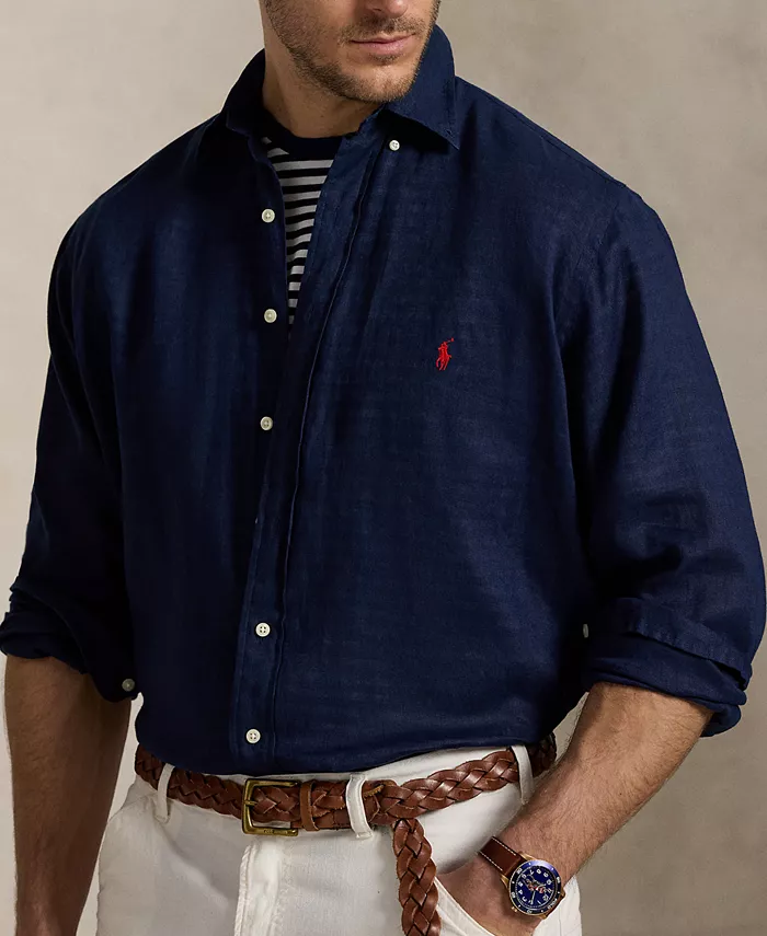 Мужская рубашка из льна Big & Tall Polo Ralph Lauren, синий — фото 3