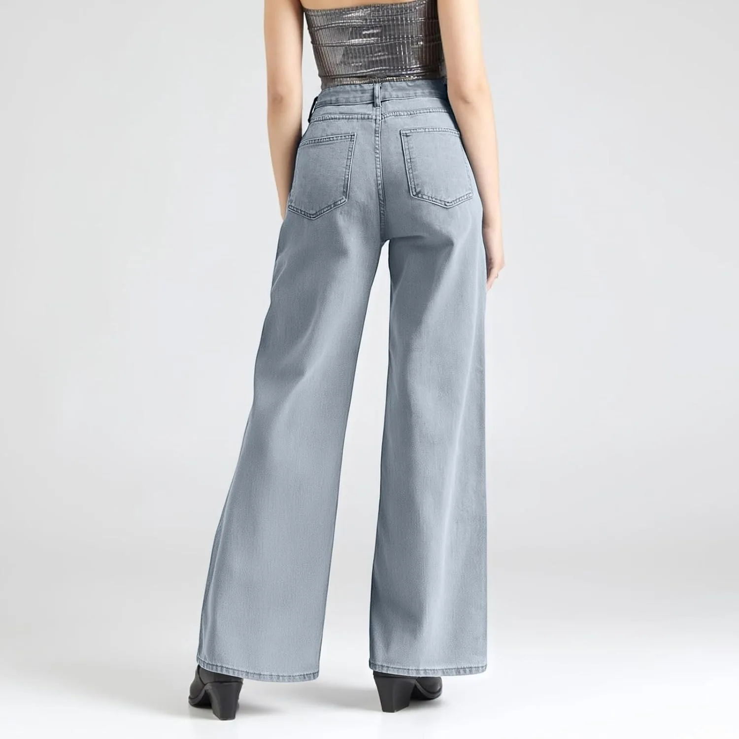 Широкие джинсы для женщин High Waist Casual Stretch — фото 4