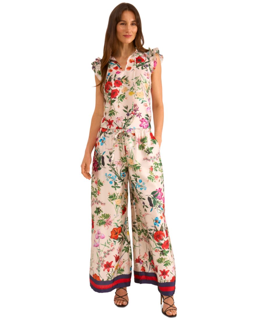 

Женские брюки с цветочным принтом, на шнуровке, с широкими штанинами Vince Camuto, Ivory Floral