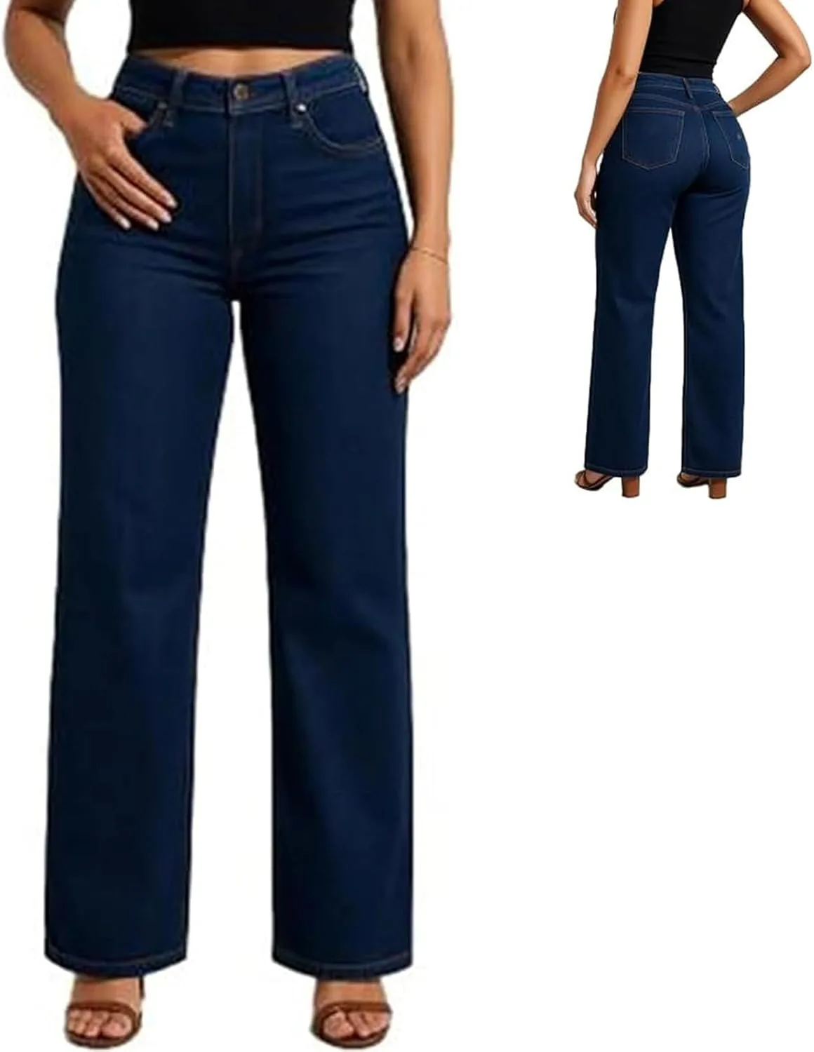 

Женские джинсы-джоггеры, High Waisted, Stretch Denim, Wide Leg