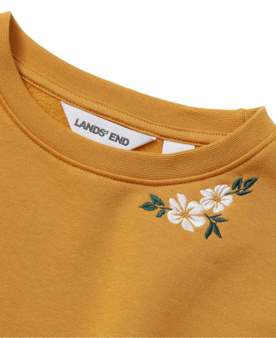 Детская толстовка с круглым вырезом и вышивкой Lands' End, Amber gold floral — фото 2